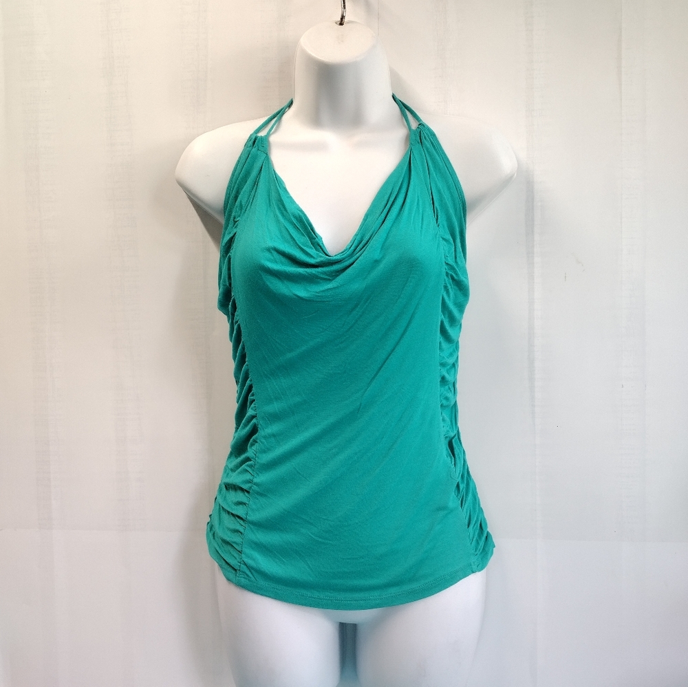 Khaki Krew Halter Cowl Neck Ruched Top Emerald Size L